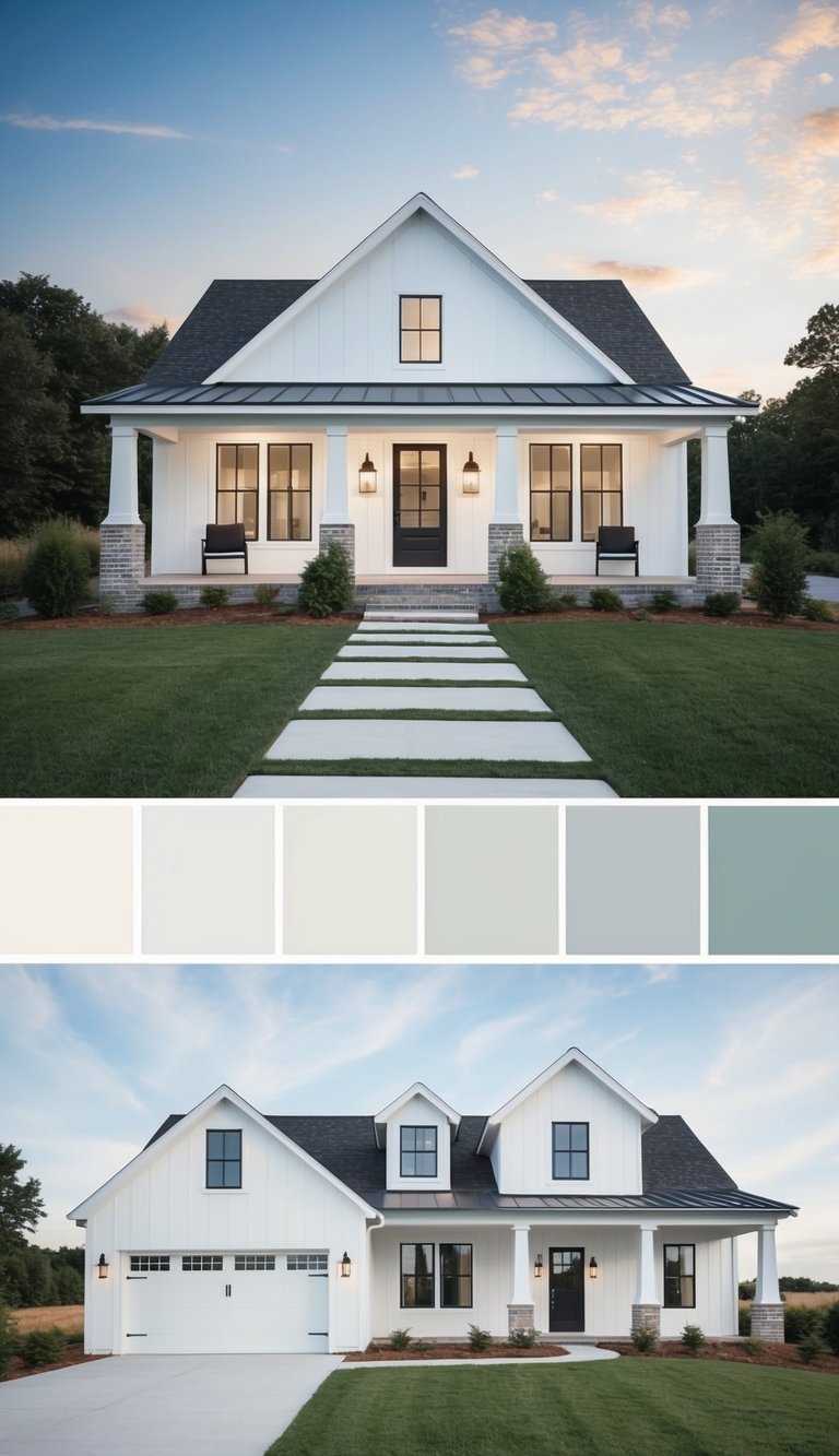A modern farmhouse exterior with 10 paint colors in alabaster white for 2025
