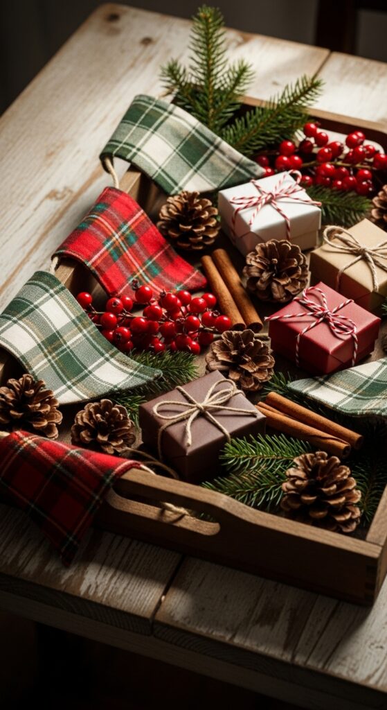 Cozy Plaid Fabric Banners is one of my Christmas Tray Decor Ideas