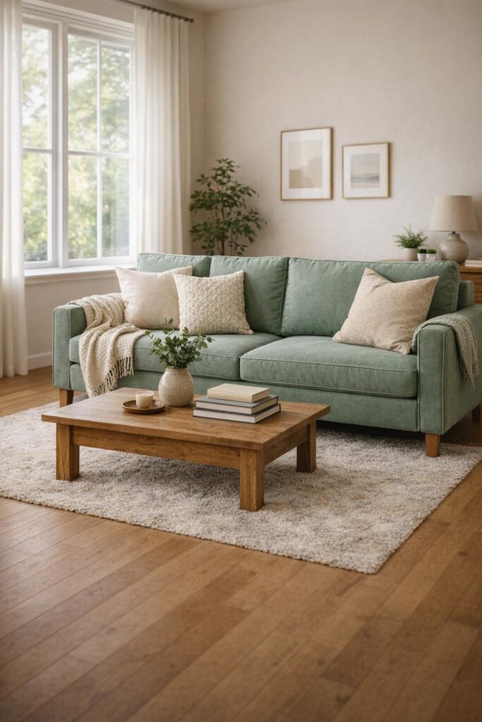 Plush Sage Green Linen Sofa 01
