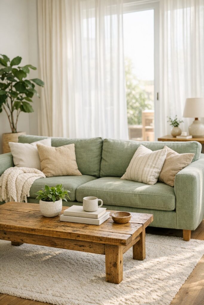 Plush Sage Green Linen Sofa 02